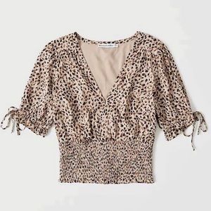 Abercrombie Tan Leopard- Sleeve Smocked Waist Top